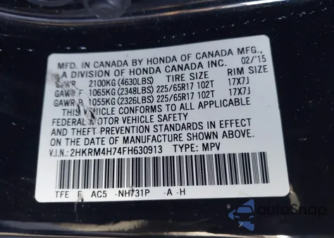 2015 Honda Cr-V Ex-L from USA, damaged, VIN 2HKRM4H74FH630913